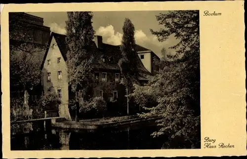 Ak Bochum im Ruhrgebiet, Flusspartie mit Blick auf Burg Haus Rechen