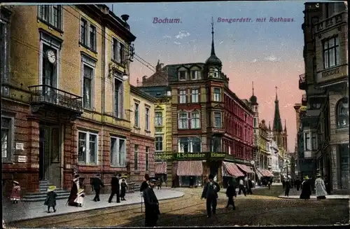 Ak Bochum im Ruhrgebiet, Bongardstraße mit Rathaus, Handlung H. Schneider