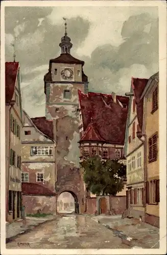 Künstler Ak Mutter, K., Rothenburg ob der Tauber Mittelfranken, Blick zum Tor