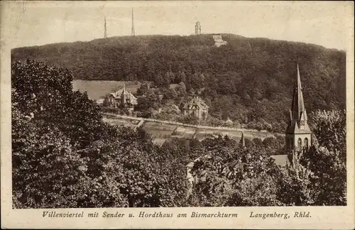 Ak Langenberg Velbert im Rheinland, Villenviertel mit Sender und Hordthaus am Bismarckturm