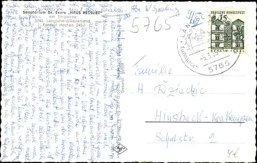 Ak Langscheid Sundern Sauerland, Kurheim Hessliet, Sanatorium Dr. Evers