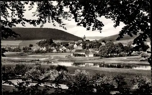 Ak Lippoldsberg Bodenfelde in Niedersachsen, Panorama vom Ort, Weserpartie, Wald