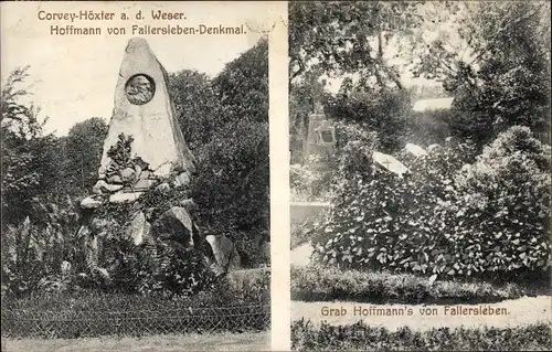 Ak Höxter in Nordrhein Westfalen, Corvey, Hoffmann von Fallersleben Denkmal