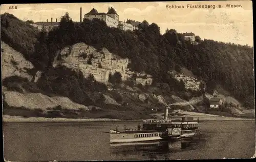 Ak Höxter an der Weser, Schloss Fürstenberg, Salondampfer