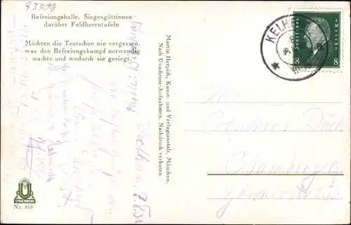 Ak Kelheim Niederbayern, Innenansicht von Befreiungshalle, Siegesgöttinnen, Feldherrentafeln