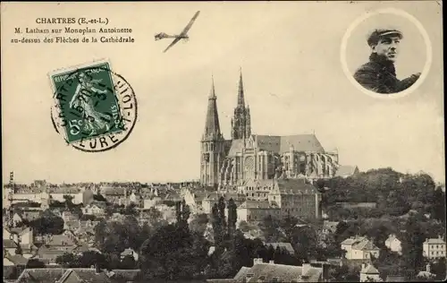 Ak Chartres Eure et Loir, M. Latham sur Monoplan Antoinette