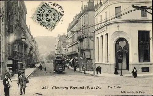 Ak Clermont Ferrand Puy de Dôme, Rue Blatin, Straßenbahn