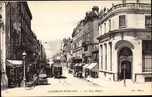 Ak Clermont Ferrand Puy de Dôme, Rue Blatin, Straßenbahn