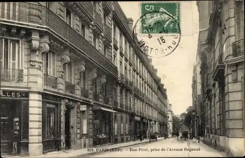 Ak Paris XVI. Arrondissement Passy, Rue Picot, prise de l'Avenue Bugeaud