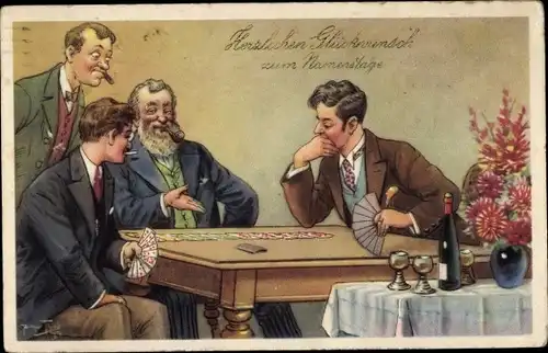 Ak Glückwunsch Namenstag, Männer beim Kartenspiel