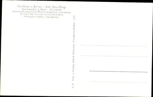 Ak Randersacker am Main Unterfranken, Gasthaus zur Krone, Totalansicht