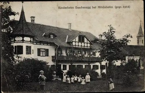 Ak Baschenegg Ustersbach in Schwaben Bayern, Kinderheim, Kinder im Garten