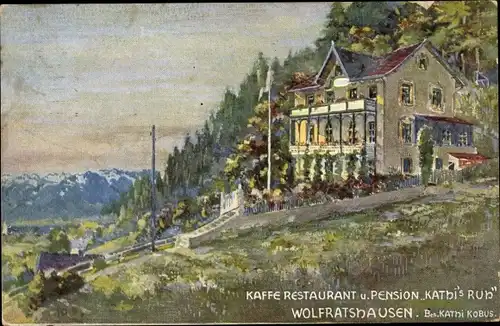 Künstler Ak Wolfratshausen in Oberbayern, Kaffee Restaurant Pension Kathi's Ruh