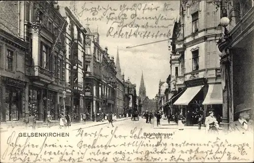 Ak Gelsenkirchen im Ruhrgebiet, Bahnhofstraße, Geschäfte