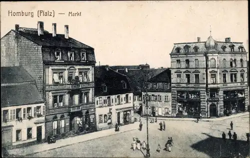 Ak Homburg in der Pfalz Saarland, Markt, Geschäftshäuser