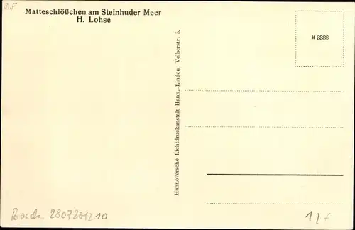 Ak Steinhude Wunstorf Niedersachsen, Steinhuder Meer, Mattesschlösschen