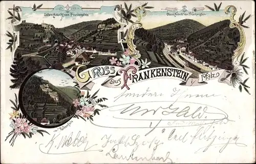 Litho Frankenstein in der Pfalz, Rabenfels, Gesamtansicht