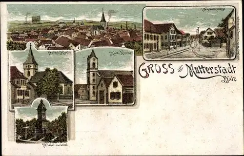 Ak Mutterstadt in der Pfalz, Prot. u. Kath. Kirche, Neustädter Straße