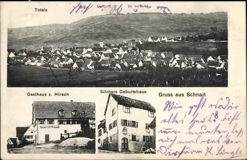 Ak Schnait Weinstadt in Württemberg, Totalansicht, Gasthaus zum Hirsch, Silcher Geburtshaus