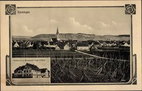 Ak Renningen in Württemberg, Gesamtansicht, Gasthaus Metzgerei zum Löwen