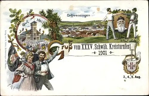 Litho Schwenningen am Neckar, Kreisturnfest 1901, 03. - 05.08., Turner am Bock