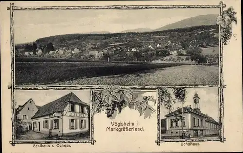 Ak Vögisheim Müllheim in Baden Markgräflerland, Gesamtansicht, Gasthaus zum Ochsen, Schule