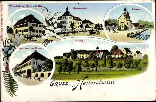 Ak Heitersheim im Schwarzwald, Krankenhaus, Rathaus, Gasthaus zur Rose*, zur Krone, Schloss