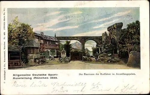 Ak München, Allg. Dt. Sportausstellung 1899, Panorama der Radfahrer im Ausstellungspalast