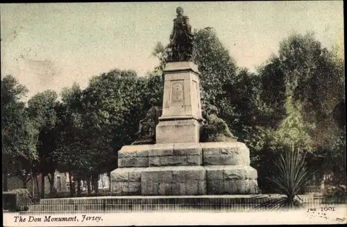 Ak Insel Jersey Kanalinseln, The Don Monument, Blick auf ein Denkmal