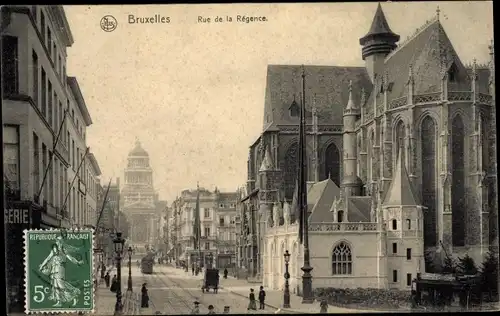 Ak Brüssel Belgien, Rue de la Regence, Straßenbahn, Kutsche