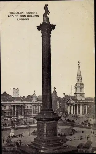 Ak London City England, Trafalgar Square and Nelson Column