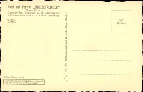 Ak Höxter in Nordrhein Westfalen, Corvey, Toreingang, Hotel Pension Dreizehnlinden