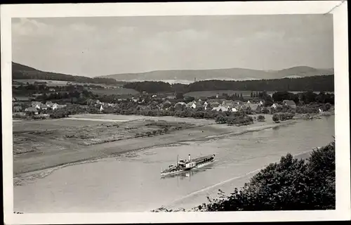 Ak Wehrden Beverungen an der Weser, Gesamtansicht, Dampfer