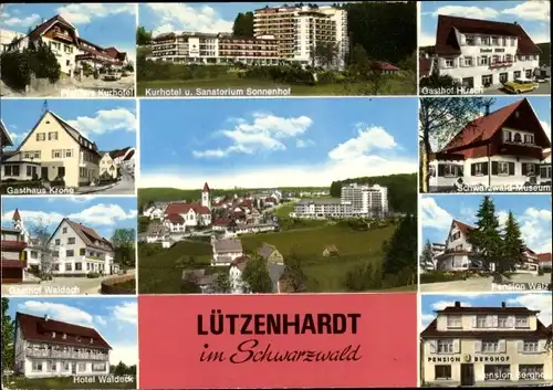 Ak Lützenhardt Waldachtal im Schwarzwald, Ort, Kurhotel u. Sanatorium, Pension Walz, Gasthof