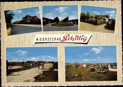 Ak Schillig Wangerland in Friesland, Straßenpartien, Campingplatz, Deich, Badegäste