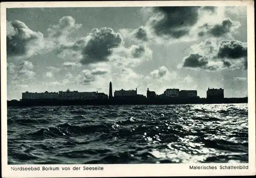 Ak Borkum, Nordseebad, Blick von der Seeseite auf die Ortschaft