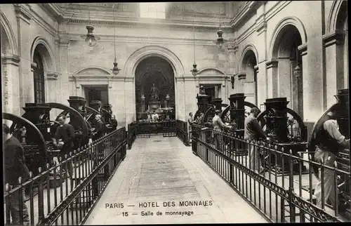 Ak Paris, Hôtel des Monnaies, Salle de monnayage, Münzpressen, Geldherstellung