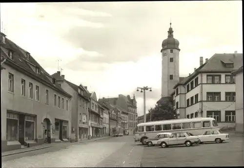 Ak Weida in Thüringen, Markt mit Rathaus, Autobus