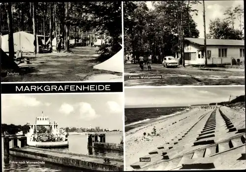 Ak Markgrafenheide Rostock in Mecklenburg, Fähre nach Warnemünde, Zeltplatz, Strand