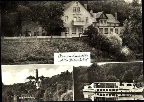 Ak Naumburg an der Saale, Konsum Gaststätte Alter Felsenkeller, Schönburg, Motorschiff Freiheit