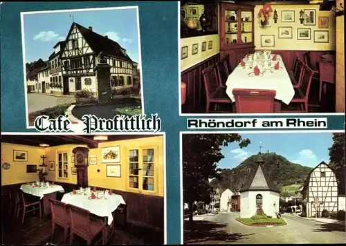 Ak Rhöndorf Bad Honnef am Rhein, Cafe Profittlich, Innenansicht, Kapelle, Drachenfelsstraße 21