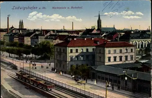 Ak Ludwigshafen Rhein, Totalansicht der Stadt,Bahnhof