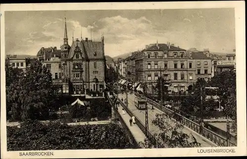 Ak Saarbrücken im Saarland, Luisenbrücke, Straßenbahn
