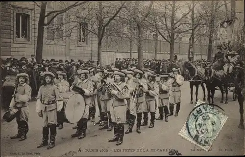 Ak Paris 1905, Les Fetes de la Mi Careme, Festzug, Kapelle in historischen Kostümen