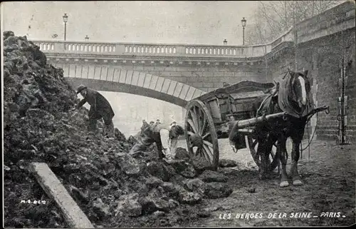 Paris, Les Berges de la Seine, Fuhrwerk, Männer bei Bauarbeiten