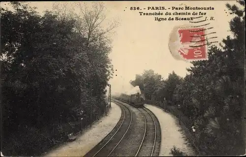 Ak Paris XIV, Parc Montsouris, Tranchée du chemin de fer, ligne de Sceaux