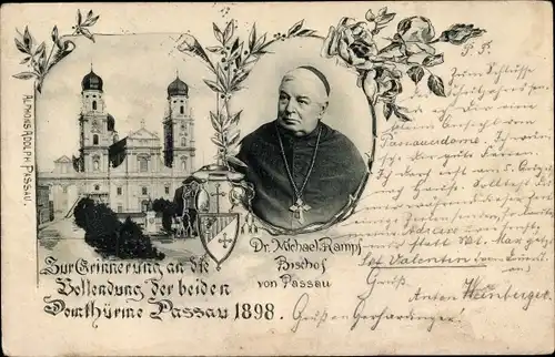 Ak Passau in Niederbayern, Vollendung der beiden Domtürme 1898, Bischof Dr. Michael Rampf