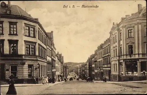 Ak Hof an der Saale Oberfranken Bayern, Marienstraße, Cafe Luitpold, Georg Hager