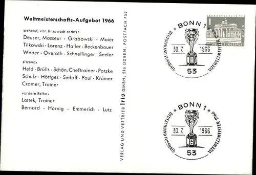 Ak Fußballnationalmannschaft, Weltmeisterschafts-Aufgebot 1966, Mannschaftsfoto