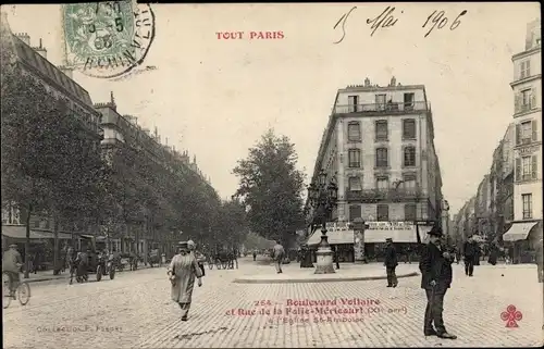 Ak Paris XI. Arrondissement Popincourt, Le Boulevard Voltaire, Rue de la Folie Mericourt